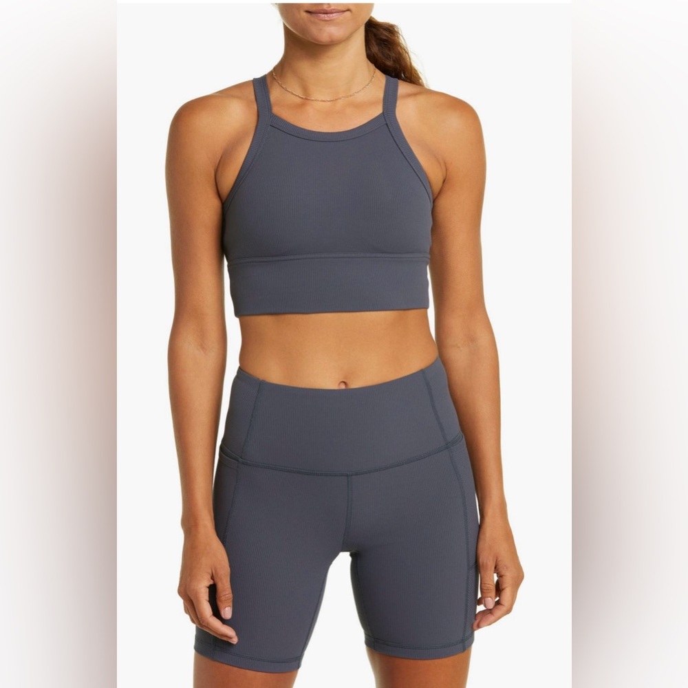 Zella Nordstrom Live In Rib Longline Sports Bra Navy India Ink Size S Small